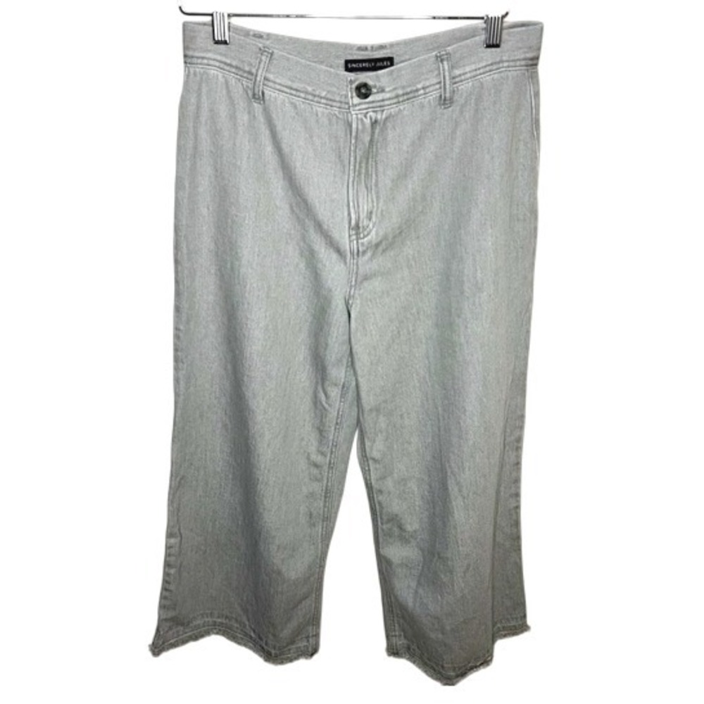 Sincerely Jules Wide-Leg Gray Jeans Size 29 High Rise Raw Hem Cotton Denim‎